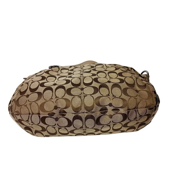 Coach Tan/Brown Signature Canvas Hobo Bag With Mustard Yellow Patent Leather Tri - Picture 10 of 13